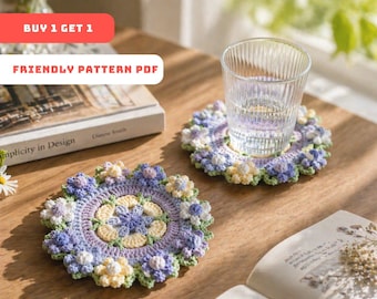 Gehaakte tuinonderzetter patroon pdf, amigurumi bloem mok tapijt tutorial, DIY Cottagecore tafeldecor, beginnersvriendelijk direct downloaden