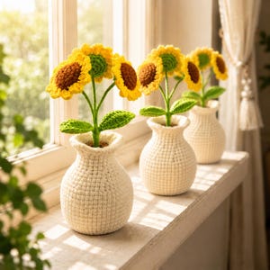 Virkat solrosmönster i vas PDF, Amigurumi-blomkrukamönster, Virkad heminredning, Nybörjarvänlig solrospresent DIY