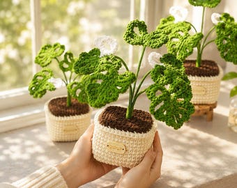 Gehaakt monsteraplantpatroon pdf, amigurumi-zelfstudie imitatiekamerplant, beginnersvriendelijk interieur