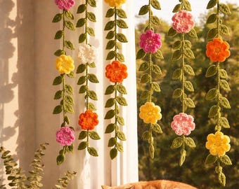Gehaakte boho bloemenslinger patroon pdf, hangend bloemengordijn DIY raamdecoratie, patroon gehaakte wijnstokken, beginnersvriendelijk cadeau-idee