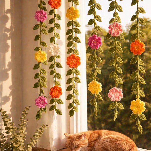 Guirlande de fleurs bohème au crochet, motif PDF, rideau floral à suspendre, décoration de fenêtre bricolage, motif de vignes au crochet, idée cadeau idéale pour les débutants