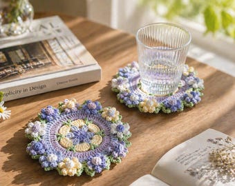 Gehaakte tuinonderzetter patroon pdf, amigurumi bloem mok tapijt tutorial, DIY zomer tafeldecor, beginnersvriendelijk direct downloaden