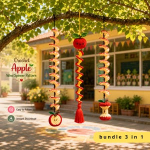 3-in-1-Häkelanleitung (PDF), Amigurumi-Apfel-Windspiel, Herbstdeko fürs Klassenzimmer