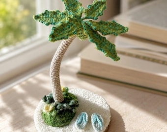 Patroon gehaakt tropisch eiland pdf, amigurumipatroon palmboom, haaktutorial strandscène, zomerdecor DIY cadeau