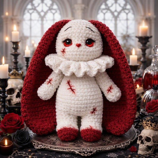 Crochet Gothic Bunny Pattern, Dark Amigurumi Creepy Rabbit PDF, DIY Nursery Room Decor, Beginner Friendly Download File