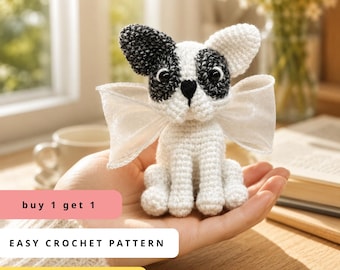Gehaakte Franse Bulldog-patroon pdf, beginnersvriendelijke amigurumi-huisdierhandleiding, doe-het-zelfdecoratie kinderkamer (pdf-download)