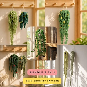 5-in-1 Hanging Crochet Plant Pattern Bundle | Faux Trailing Plants PDF | Easy Amigurumi Houseplant Decor | Instant Download