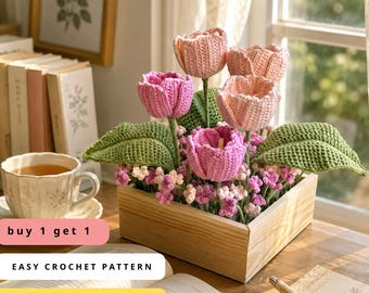 Buy 1 Get 1 haakpatroonbundel pdf, haaktutorial amigurumi-tulpendoos, direct downloaden, patroon voor beginners