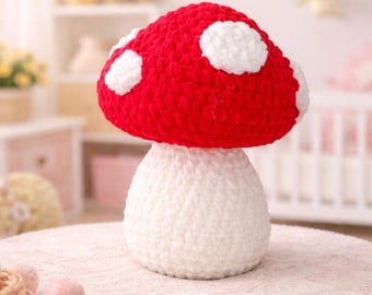 Haakpatroon paddenstoelkussen pdf, pluche amigurumi-kussen | DIY kinderkamerdecoratie | Eenvoudige download voor beginners