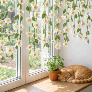 Crochet Daisy Curtain Pattern PDF, Amigurumi Flower Garland Curtain, DIY Window Decor, Beginner Friendly Friendly Download