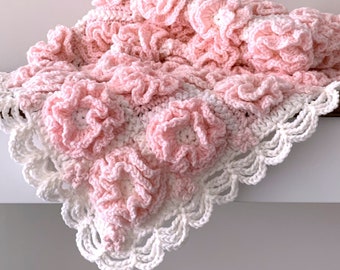 Ruffled Rose Baby Blanket Pattern, Crochet Flower Blanket, Pdf Pattern, Floral Baby Afghan, Instant Download, Throw Blanket, Nursery Cover