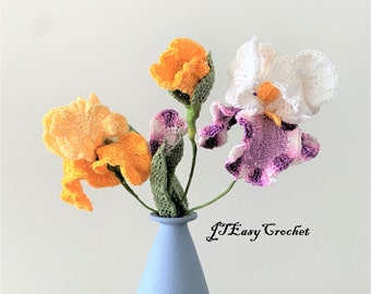 Iris Flower Crochet Pattern, Spring Flowers, Wild Flower Crochet, Bouquet Flowers, Easter Pattern, Crochet Garden, Floral Arrangement, DIY