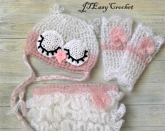 Crochet Owl Hat Pattern, Sleeping Owl Baby Outfit, Newborn Owl Costume Pattern, Photography Props, Owl Knitting Pattern, Animal Hat Pattern