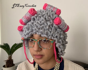 Old Lady Wig Crochet Pattern, Grey Hair Baby Wig, Granny Wig Pattern, Newborn Photo Props, Baby Curlers Hat, Instant Download, DIY Crochet