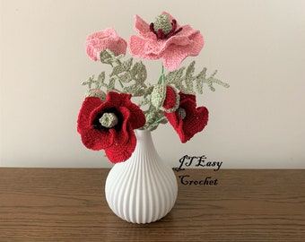 Poppy Crochet Pattern, Flower Crochet Pattern, Spring Flower Bouquet, August Birth Flower, Pattern Tutorial, Wild Flowers Crochet, Gift