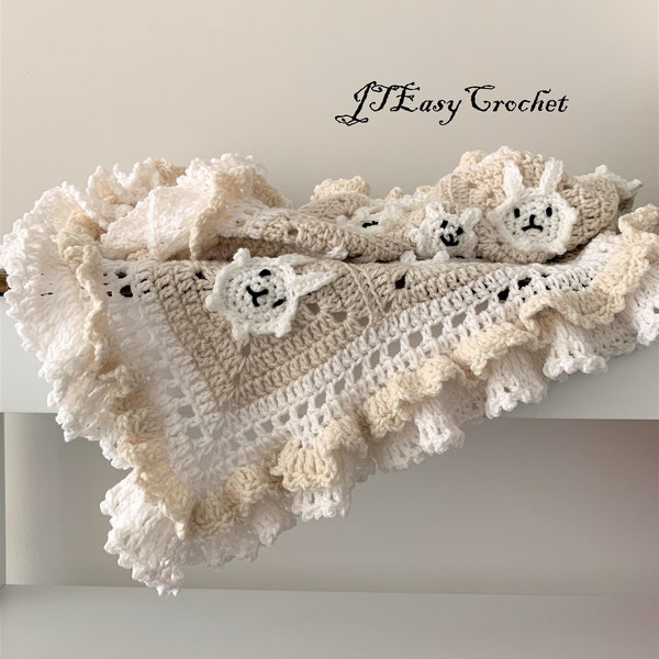 Crochet Baby Blanket Pattern, Easter Bunny Blanket, Bunny Fringed Afghan, PDF Knitting Patterns, Swaddle Blanket, Stroller Blanket