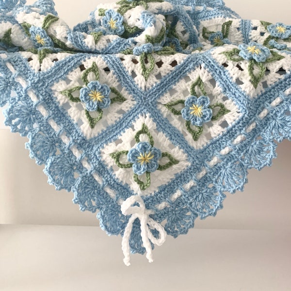 Forget Me Not Baby Blanket Pattern, Crochet Flower Blanket, Pdf Pattern, Floral Afghan, Instant Download, Throw Blanket, Nursery Bed Cover