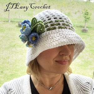 Retro Bucket Hat Crochet Pattern, Crochet Sun Hat for Beach Travel, Boho Chick Brim Hat, Romantic Flower Country Style Crochet Cloche Hat