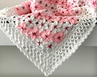 Cherry Blossom Flower Baby Blanket, Crochet Baby Blanket Pattern, Granny Square Blanket, Newborn Afghan Pattern, Throw Blanket, Bedspread