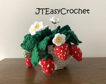 Crochet Pot of Strawberries Pattern, Crochet Berry Pattern, Crochet Fruit, Crochet Plant Pattern, Crochet Flower Arrangement, Flower Bouquet