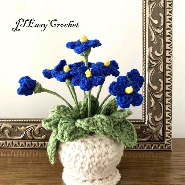 Crochet Pot of Violets Pattern, Crochet Flower Pattern, Crochet Violet Flower, Flowers Pattern, Crochet Flower Arrangement, Flower Bouquet