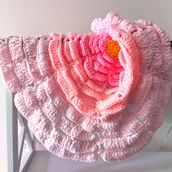 Lotus 7 petals Baby Blanket Pattern, Crochet Flower Blanket, Pdf Pattern, Floral Baby Afghan, Instant Download, Throw Blanket, Nursery Cover