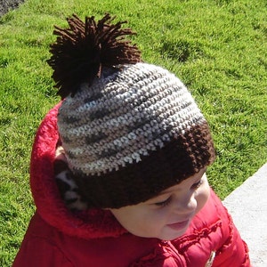 PDF Instant Download Crochet Pattern No 062 Brown Pom Pom Hat With Ribbed Edge All Size baby toddler child adult image 4