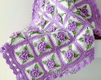 Floral Granny Square Blanket Pattern, VIDEO, Crochet Lap Afghan, PDF Instant Download, Cottagecore Couch Throw, Blanke, Baby Gift, Lapghan