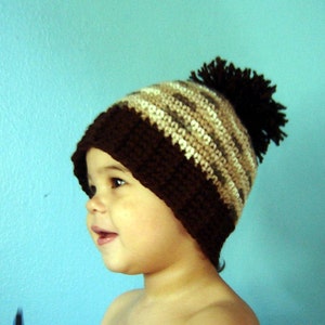 PDF Instant Download Crochet Pattern No 062 Brown Pom Pom Hat With Ribbed Edge All Size baby toddler child adult image 2