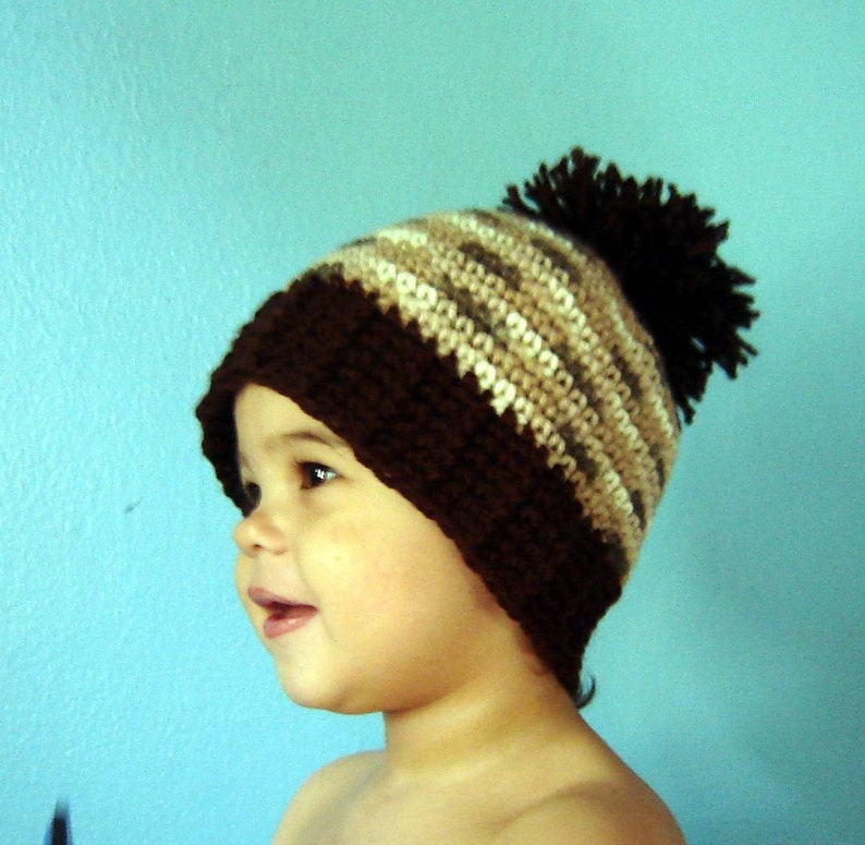 PDF Instant Download Crochet Pattern No 062 Brown Pom Pom Hat With Ribbed Edge All Size baby toddler child adult image 2