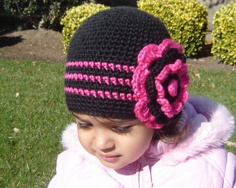PDF Instant Download Easy Crochet  Pattern No 066 Big Flower Beanie ALL sizes baby toddler child adult