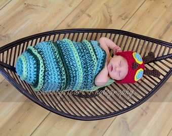 Baby Caterpillar Costume Pattern, Caterpillar Crochet Hat Pattern, Baby Cocoon Caterpillar Pattern, Newborn Photo Prop,Animal Beanie Pattern