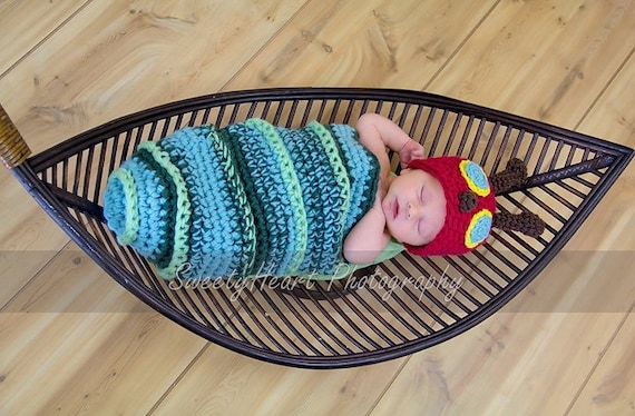 Baby Caterpillar Costume Pattern, Caterpillar Crochet Hat Pattern, Baby Cocoon Caterpillar Pattern, Newborn Photo Prop,Animal Beanie Pattern