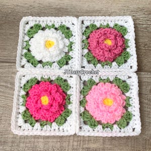 Floral Grandma Square Häkelanleitung, 3D Rose Grandma Square Häkelanleitung, PDF Sofort-Download, Cottagecore Afghan Block, Kreis zu Quadrat
