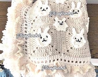 Bunny Blanket Crochet Pattern, Crochet Bunny Blanket, Crochet Animal Blanket Pattern, PDF Crochet Pattern, #314, Bunny Granny Square Crochet