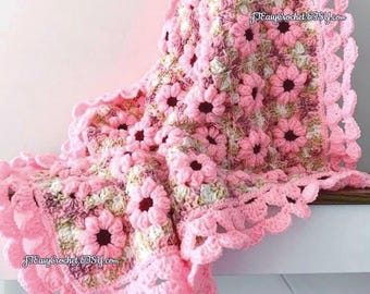 Big Flowers Cherry Blossom Baby Blanket, Crochet Baby Blanket Pattern, Granny Square Blanket, Newborn Afghan Pattern, Throw, Bedspread, PDF