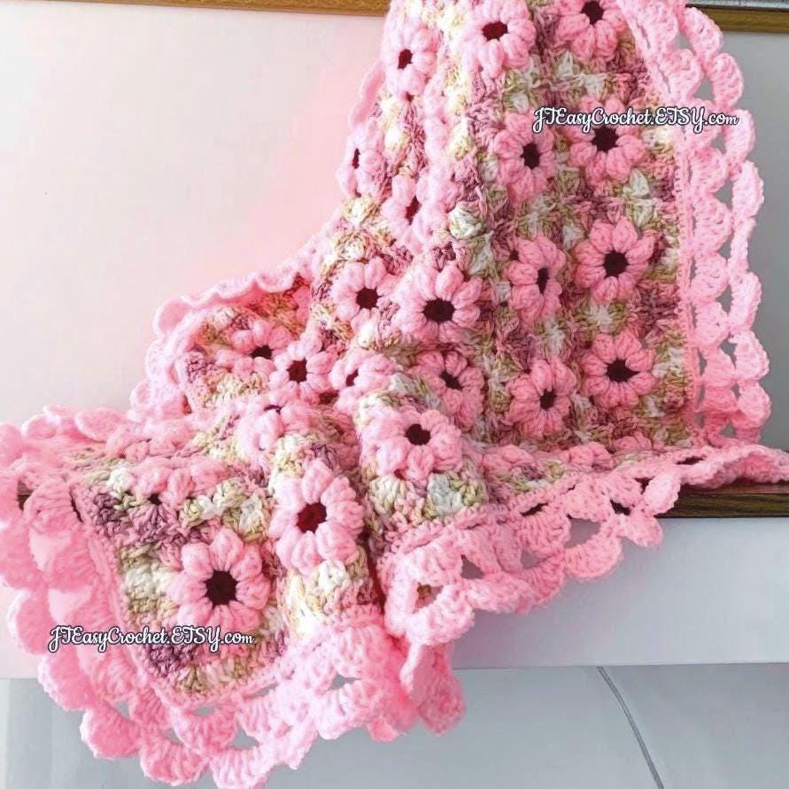 Big Flowers Cherry Blossom Baby Blanket, Crochet Baby Blanket