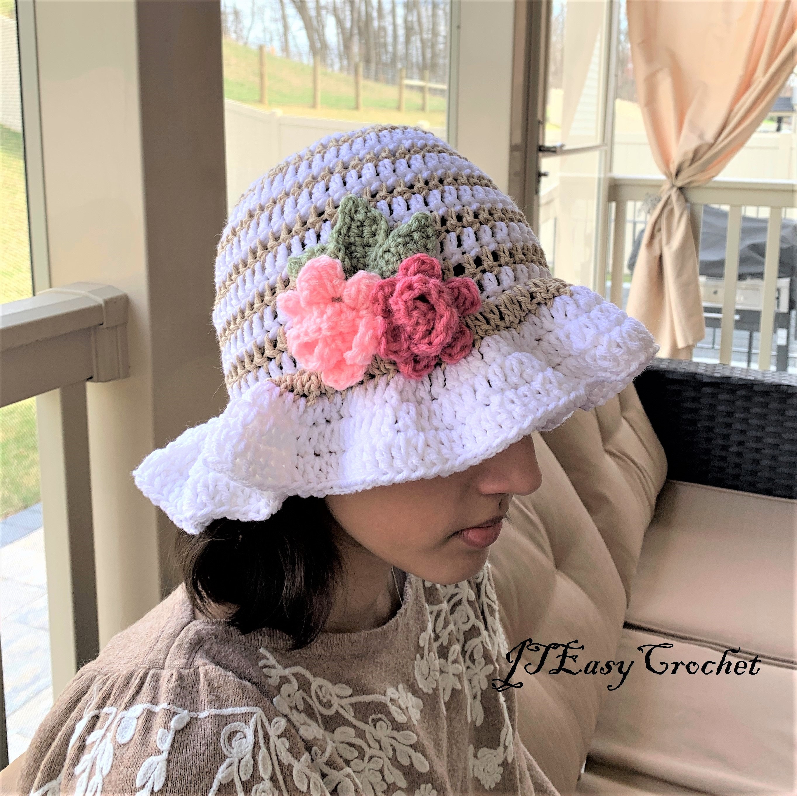 【SUNLOVE】 Crochet Bucket /追跡付 Granny Flower Crochet Bucket Hat PATTERN Pdf, Cloche Hat