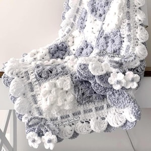 Schema per copertina per neonato, coperta quadrata all'uncinetto, schema PDF, coperta afghana floreale per neonato, download immediato, coperta, copriletto