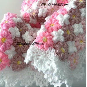 beautiful crochet flower baby blanket with pretty lace border