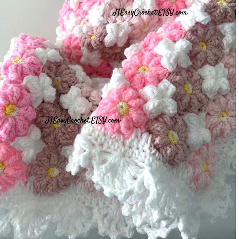 beautiful crochet flower baby blanket with pretty lace border