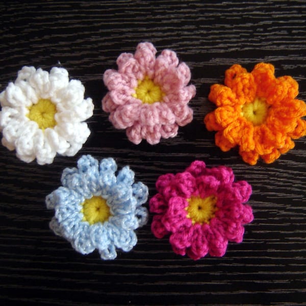 Crochet Flower Applique Pattern, Dahlia Flower Pattern, Floral Embellishment, PDF Pattern, Easy Crochet Flower, Crochet Motif, Flower Brooch
