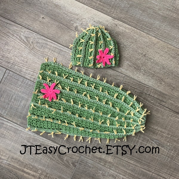 Crochet Cactus Baby Set Pattern, Baby Cactus Beanie, Cocoon, Adult Succulent Hat, Halloween Pattern, PDF Crochet Pattern, Cactus Flower Hat