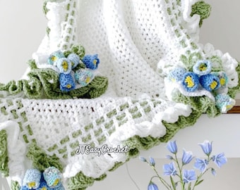 Mindless Retro Baby Girl Blanket Crochet Pattern, Floral Boho Throw Blanket Vintage Style, PDF Instant Download, Infant Coming Home Blanket