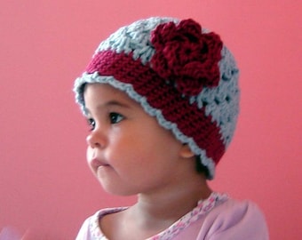 PDF Cherry or Rose Scalloped Beanie Instant Download Crochet Pattern No 041 All sizes Baby Toddler Child Teen Adult