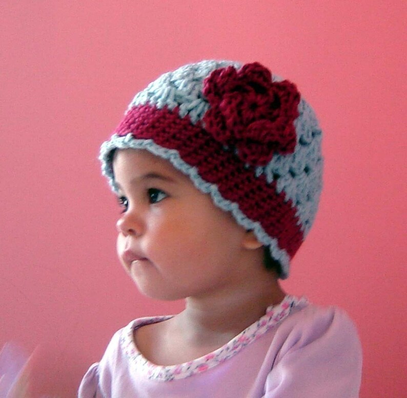 PDF Cherry or Rose Scalloped Beanie Instant Download Crochet Pattern No 041 All sizes Baby Toddler Child Teen Adult image 1