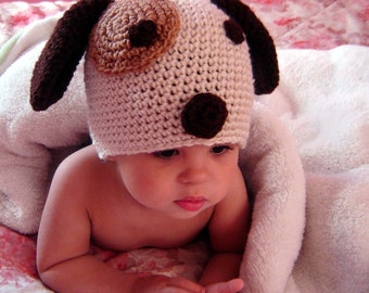 PDF Instant Download Crochet Pattern No 052 Puppy Beanie OR Earflap All sizes baby toddler child adult
