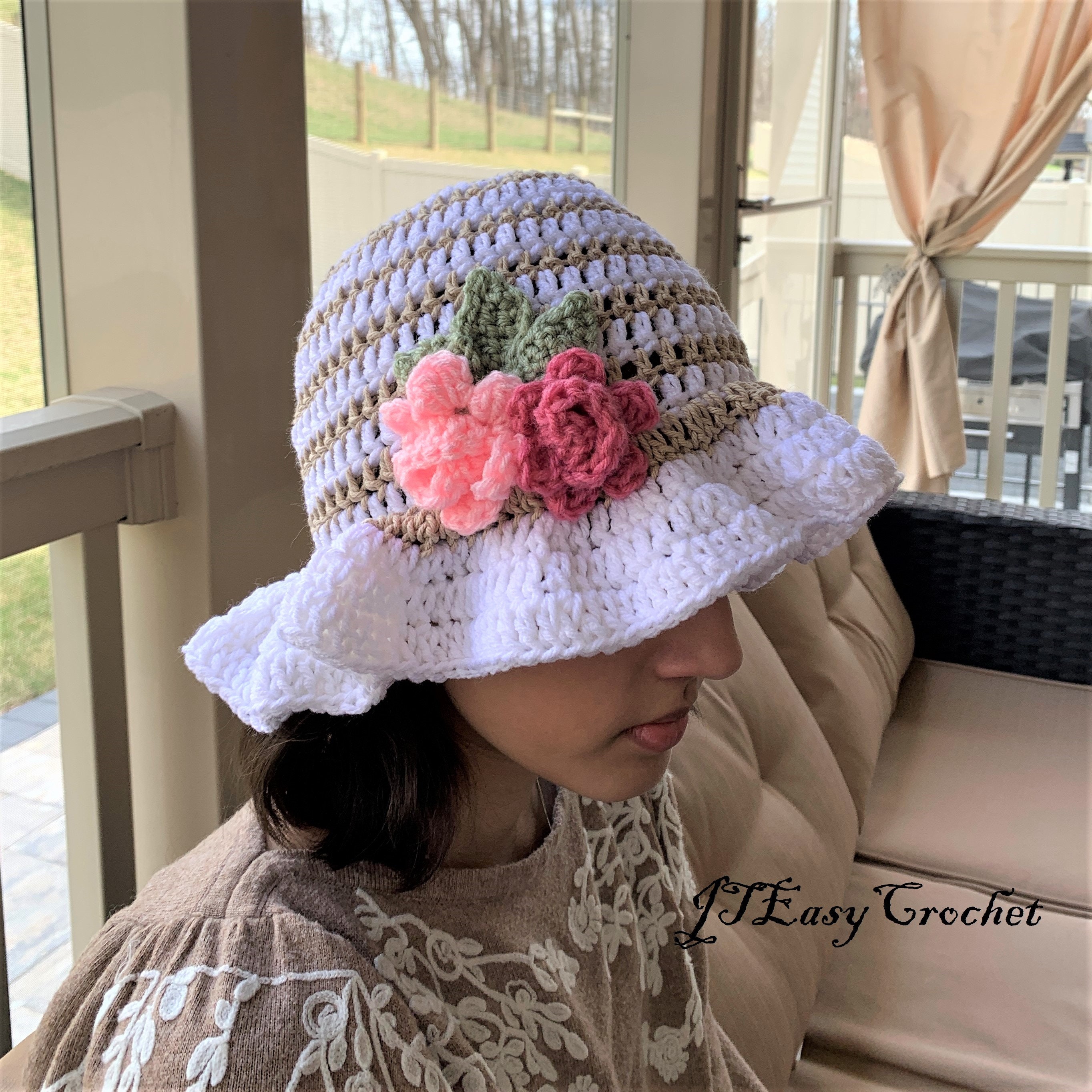Vintage Crochet Floppy Sun Hat Sun Hat - Crochet Floppy Sun Hat - Wide Brim Spring Hat  main image 3