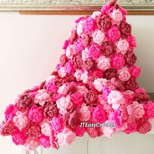 Rosen-Babydecke, Häkelblumendecke, PDF-Sofortdownload, Babydecke im Cottagecore-Stil mit Blumenmuster, Kuscheldecke für Sofa und Kinderzimmer