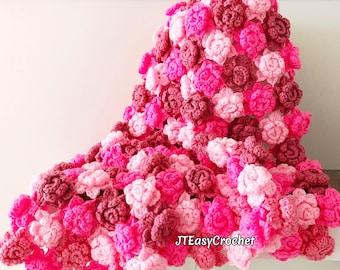Rose Baby Blanket Pattern, Crochet Flower Blanket, Pdf Instant Download, Cottagecore Floral Baby Afghan, Couch Lap Throw, Nursery Bed Cover